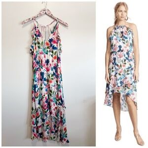 PARKER Allister Silk Sleeveless Floral Fiesta High Low Dress White Size M Medium